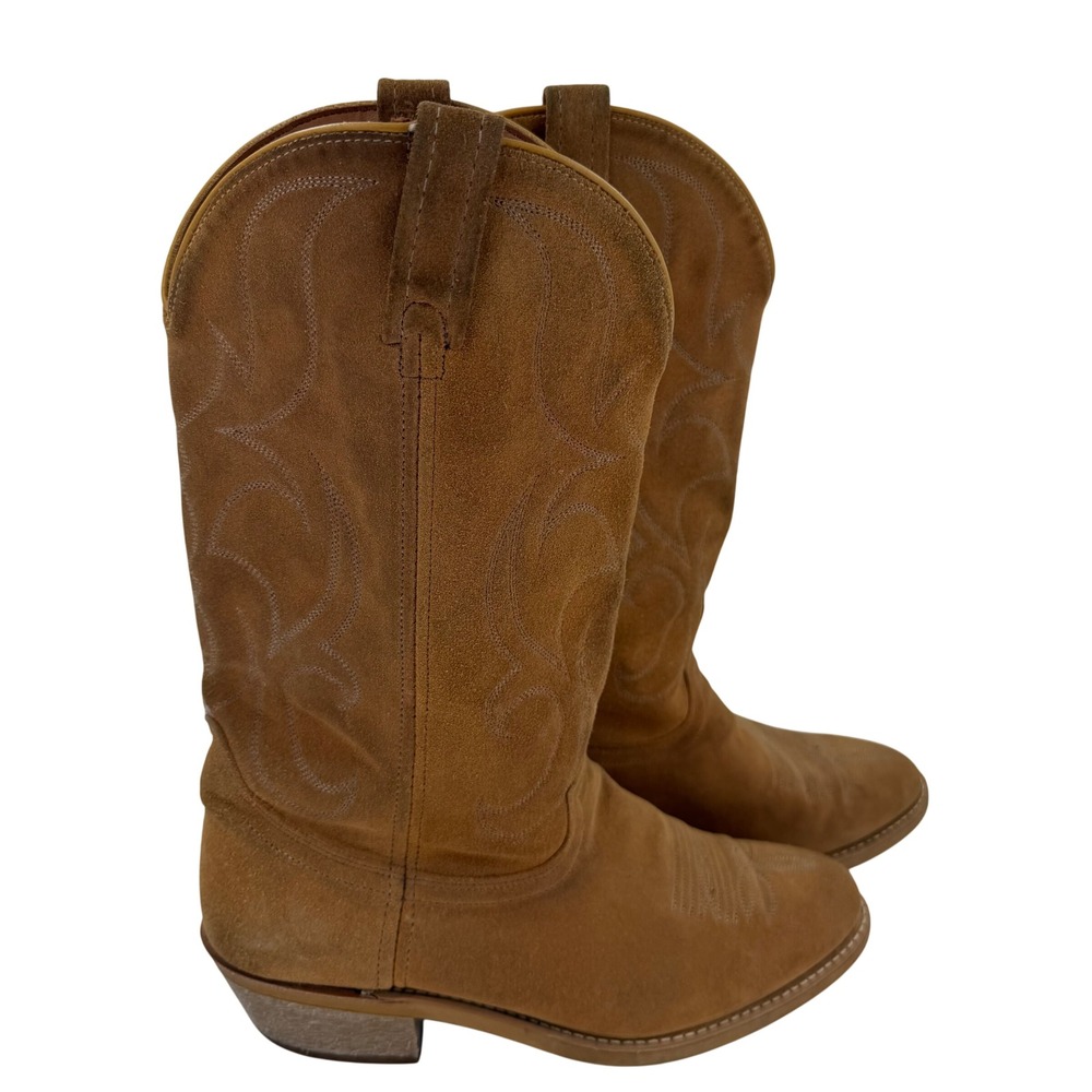 VTG USA Made Tan Leather Western Cowboy Boots Ranch Work Oil Resistant 9 EW